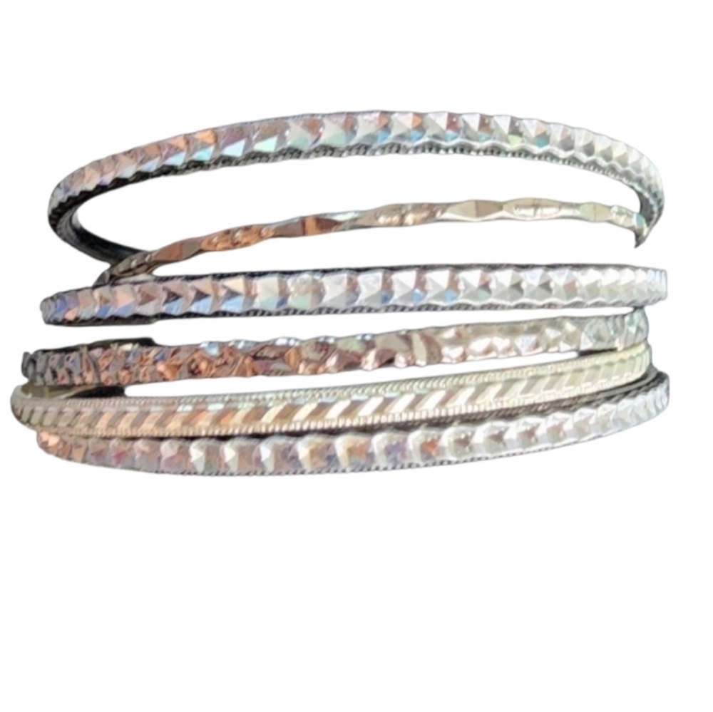 Silvertone Textured Bangle Bracelet Set